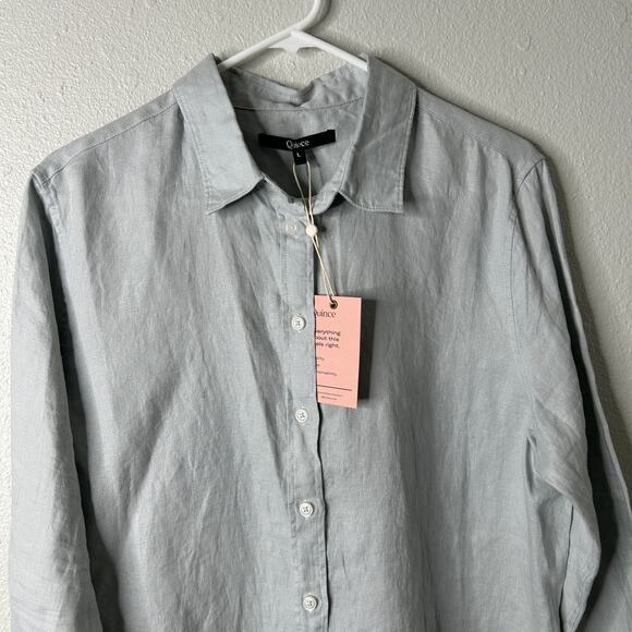 Quince European Linen Button Up Shirt Women’s Large Mist Blue NWT Long Sleeve - Picture 3 of 9